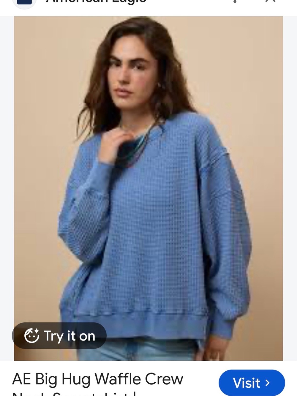 American Eagle Outfitters Big Hug Waffle Crewneck Sweater - Blue XL